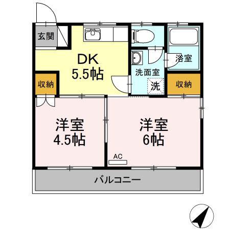 フラワーコーポ美咲(2DK/2階)の間取り写真