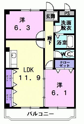 エステート春日井(2LDK/1階)の間取り写真
