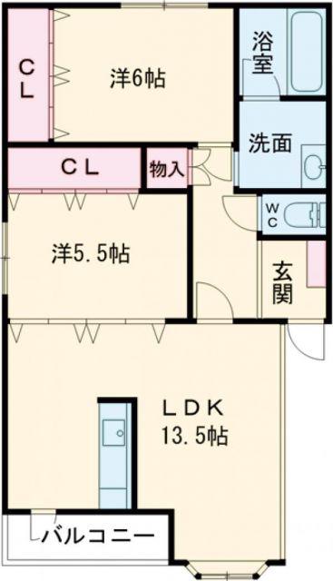 ボーベル(2LDK/2階)の間取り写真
