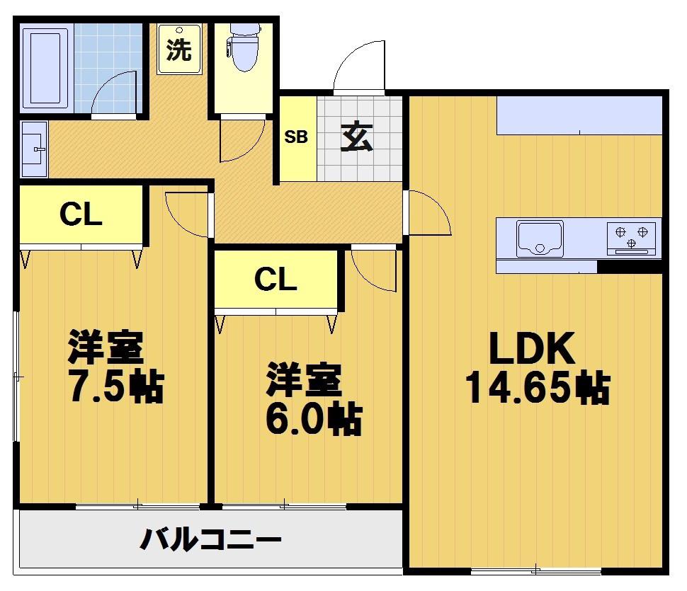 シャルレ8番館(2LDK/2階)の間取り写真