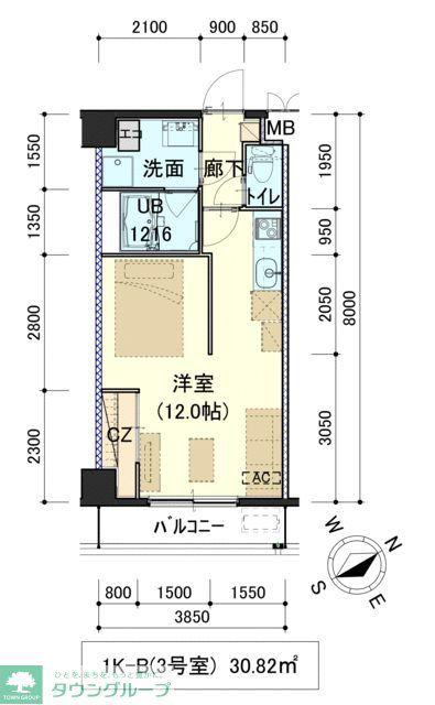 しゃとれ向山(1K/1階)の間取り写真