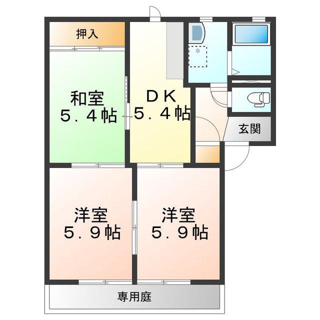セントラルハイツB棟(3DK/1階)の間取り写真