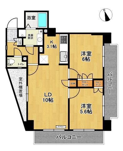 コンフィアル赤木(2LDK/6階)の間取り写真