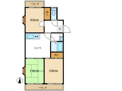 メゾンリビエールII棟(3DK/1階)の間取り写真