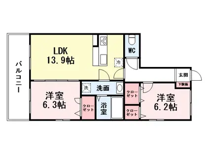 CASA GURANDE(2LDK/4階)の間取り写真