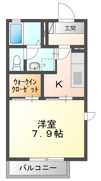 レクエルドサオリII A棟(1K/2階)の間取り写真