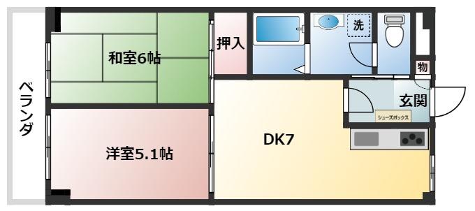 プライムK(2DK/2階)の間取り写真