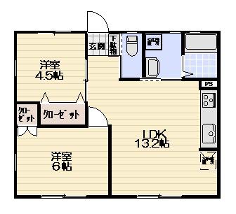 コーポラス親和浅田III(2LDK/1階)の間取り写真