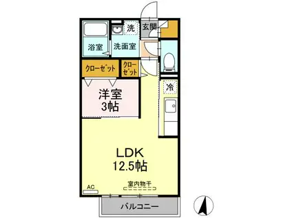 レセンテ高そね(1LDK/2階)の間取り写真