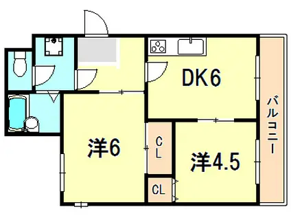 ハイライフ雲雀ヶ丘(2DK/4階)の間取り写真