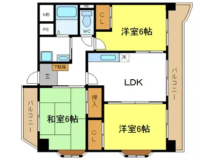ラフォーレ平野(3LDK/2階)の間取り写真