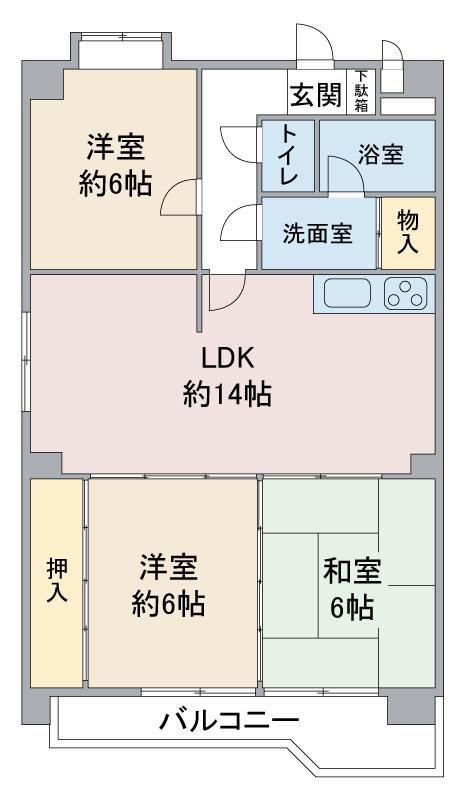 レジデンス栄光(3LDK/4階)の間取り写真