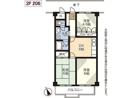 ロイヤルレジデンス(3DK/2階)の間取り写真