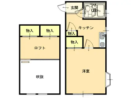 ロッヂ・福田(1K/2階)の間取り写真