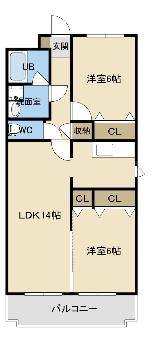 ビオトープヒルズエルグラン(2LDK/3階)の間取り写真