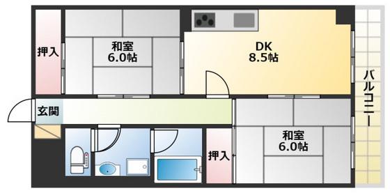 ハイデンスホンダ(2DK/10階)の間取り写真