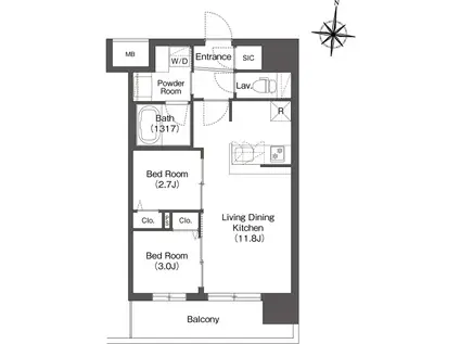 コンフォリア・リヴ新大阪西宮原ソルテラス(2LDK/4階)の間取り写真