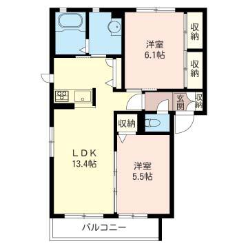 ボヌールA(2LDK/2階)の間取り写真