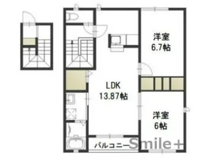 ハピネスB(2LDK/2階)の間取り写真