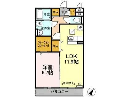 BLESS湘南藤沢(1LDK/2階)の間取り写真
