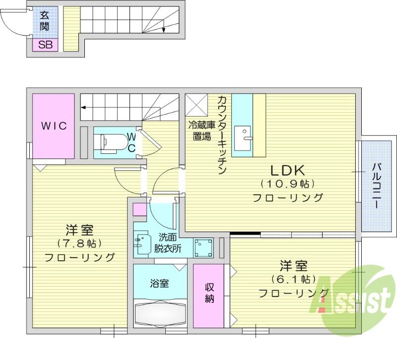 D-ROOM COMFY(2LDK/2階)の間取り写真