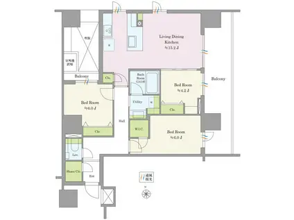 グランスイート白金高輪(3LDK/14階)の間取り写真