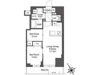ブルロック後楽園(2LDK/10階)の間取り写真