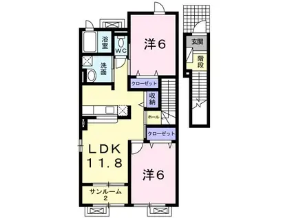 メゾン・みやびE(2LDK/2階)の間取り写真