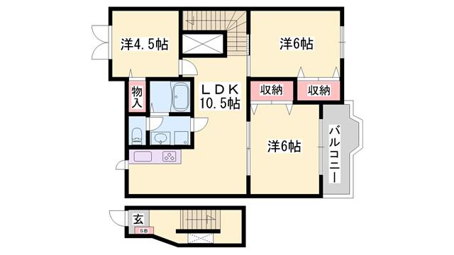 ミニョンラシーヌ(3LDK/2階)の間取り写真