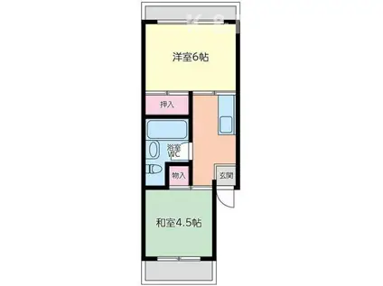 第二大坂グリーンコーポ(2K/1階)の間取り写真