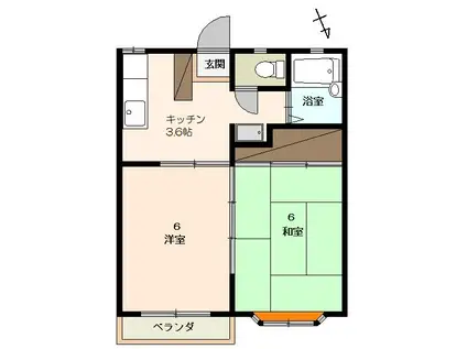 サザンヒル(2K/2階)の間取り写真