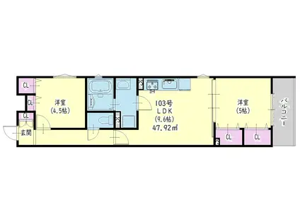 ラモーナ中宮(2LDK/1階)の間取り写真