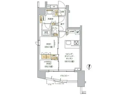 リビオメゾン東池袋(2LDK/10階)の間取り写真