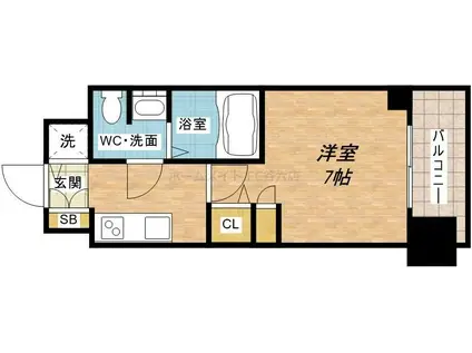 スワンズ谷町セントシティ(1K/3階)の間取り写真