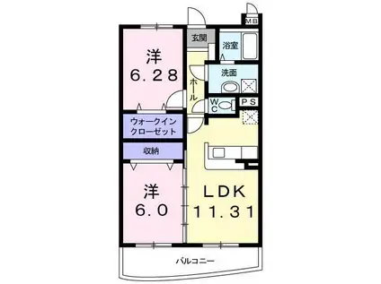 アベニール三鷹 R(2LDK/1階)の間取り写真