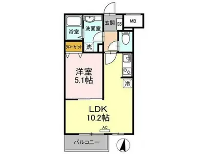 パルティール六郷(1LDK/3階)の間取り写真