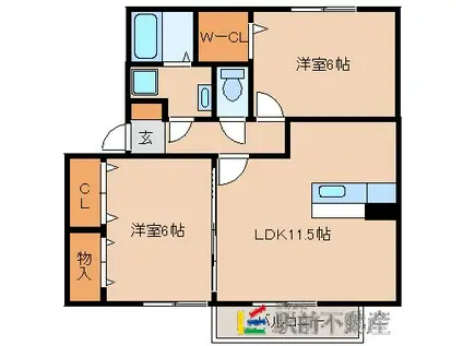エテルノストラーダ塔原西D棟(2LDK/2階)の間取り写真