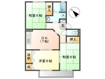 ゼフィールB棟(3DK/2階)の間取り写真