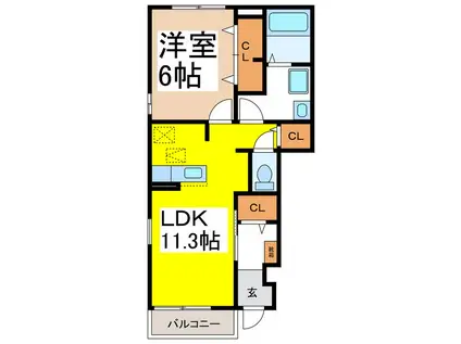 サン・カーサMII(1LDK/1階)の間取り写真