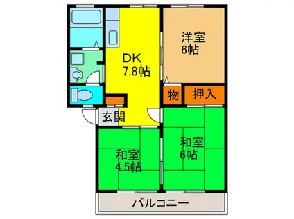 サンライズ曽根西ハイツB(3DK/2階)の間取り写真