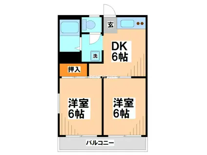 西調布ハイム(2DK/2階)の間取り写真