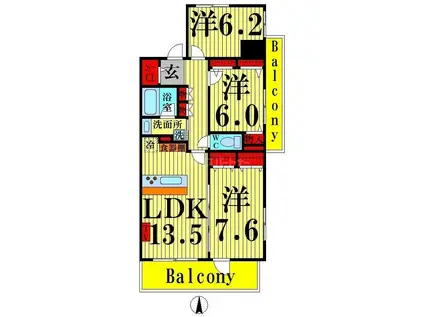 ロイヤルパークス西新井(3LDK/7階)の間取り写真