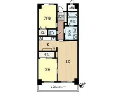 PRESCELTO百合が原(2LDK/2階)の間取り写真