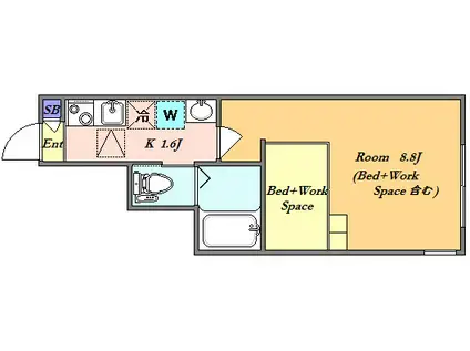 ベルヴィル大原(1K/1階)の間取り写真