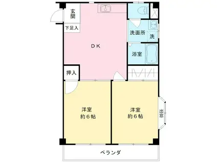 スカイハイツ佐伯(2DK/2階)の間取り写真