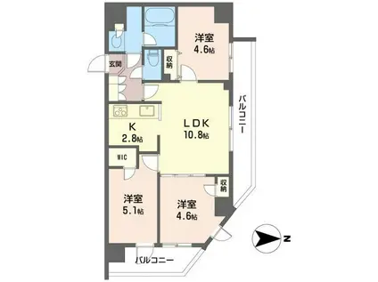 ツインズ国立I(3LDK/2階)の間取り写真