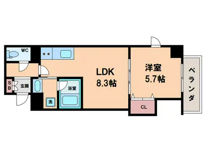 フクダ不動産上本町マンション(1LDK/4階)の間取り写真