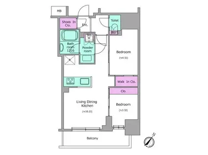 アーバネックス日本橋茅場町(2LDK/9階)の間取り写真