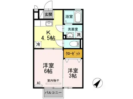 スピカ田中 B棟(2K/2階)の間取り写真