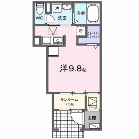 ヒカルサ 甲府城東(ワンルーム/1階)の間取り写真